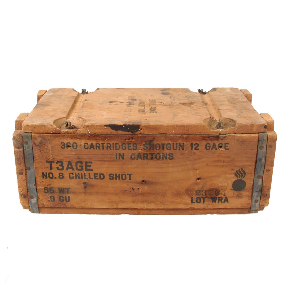 Original WWII U.S. Army Wooden Shotgun T3AGE 12 Gauge No.08 Chilled Shot Ammunition Crate Original Items