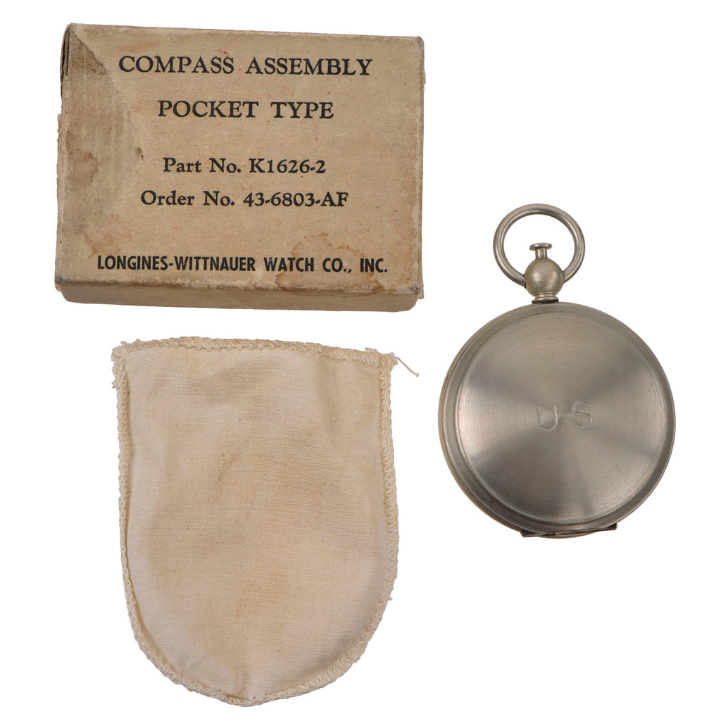 Original U.S. WWII AAF “Compass Assembly Pocket Type” by Longines-Wittnauer Watch Company With Original Box - 1943 AF Contract Date Original Items
