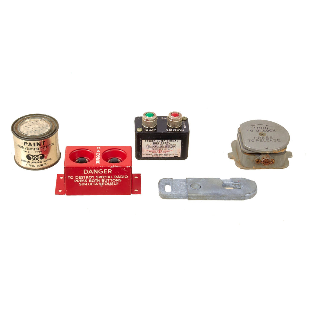 Original U.S. WWII Airborne AAF Troop Jump Signal Box with Special Radio Destroyer Button, Vesicant Paint, and More - 5 Items Original Items