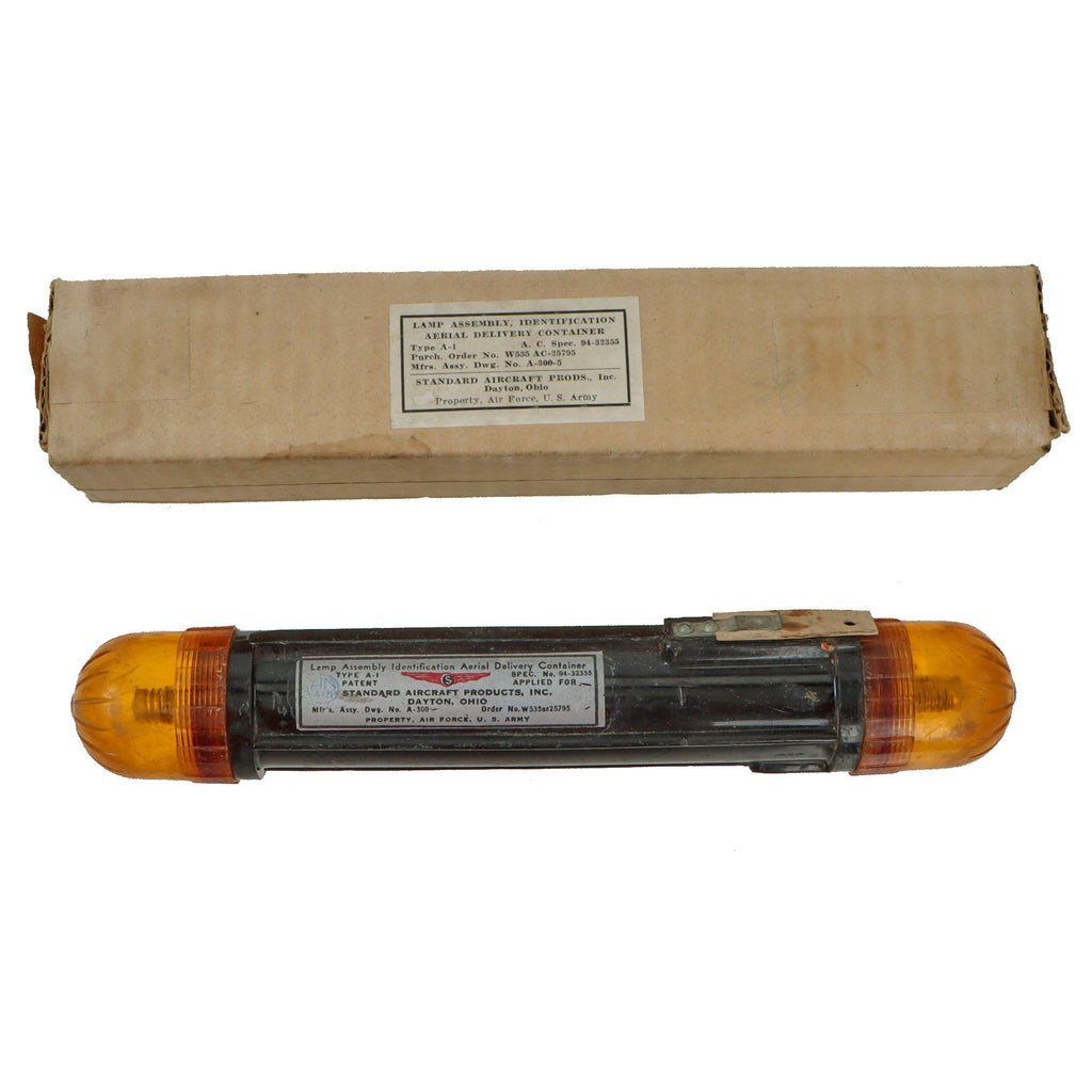 Original U.S. WWII Airborne Aerial Delivery Beacon Lamp in Original Box by Standard Aircraft Products Inc. Original Items