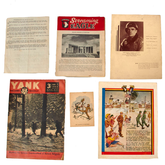 Original U.S. WWII Bastogne Ephemera Grouping with NUTS Poster, Congratulations Letter, and More Original Items