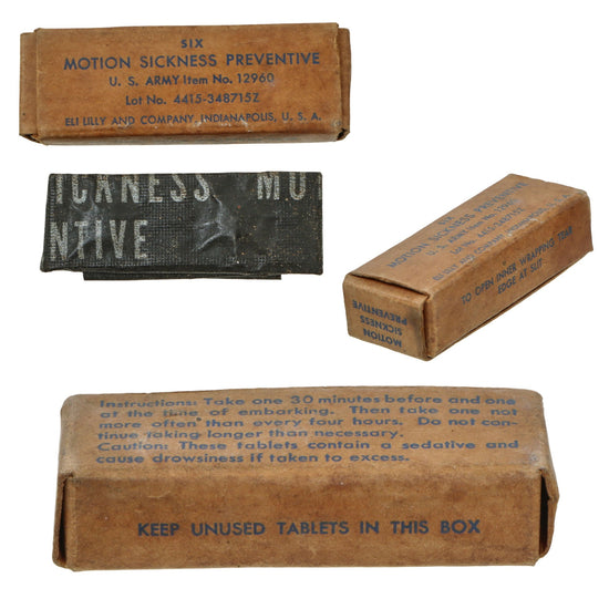 Original U.S. WWII Airborne Paratrooper Motion Sickness Preventive Pills in Original Box - Unopened Original Items