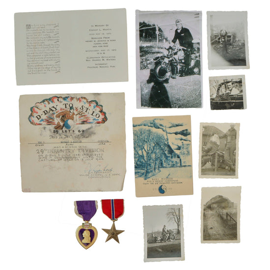 Original U.S. WWII 29th Infantry Division D-Day Ephemera Grouping - Technician  5th Grade Ernest L. Martin Original Items