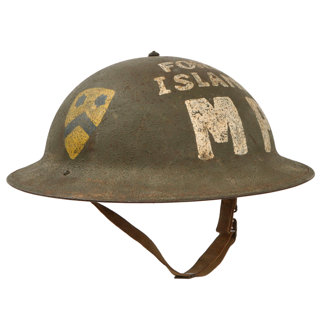 Original U.S. WWII 2nd  Ford Island Military Police M1917A1 Kelly Helmet with Textured Paint & Liner Original Items