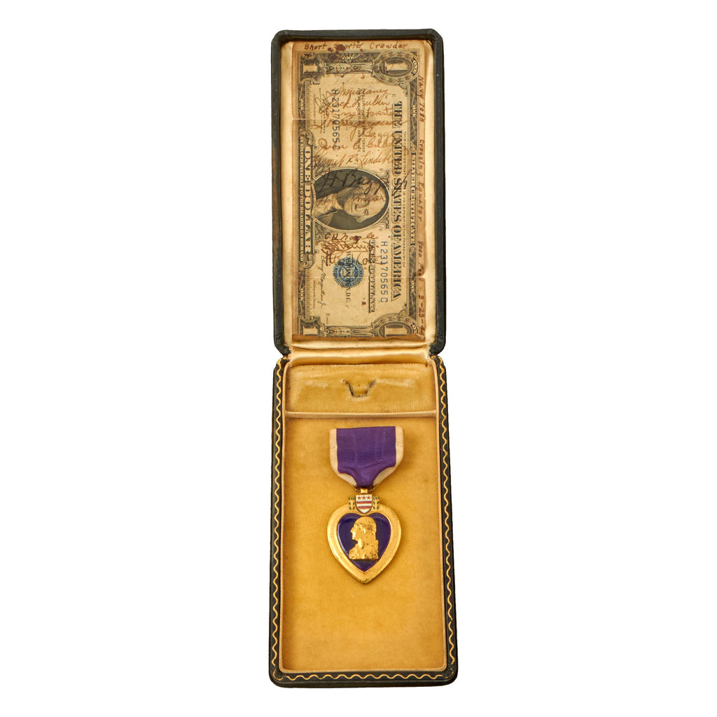 Original U.S. WWII Purple Heart & Short Snorter with Signatures & Equator Crossing in Presentation Case - Unengraved Original Items