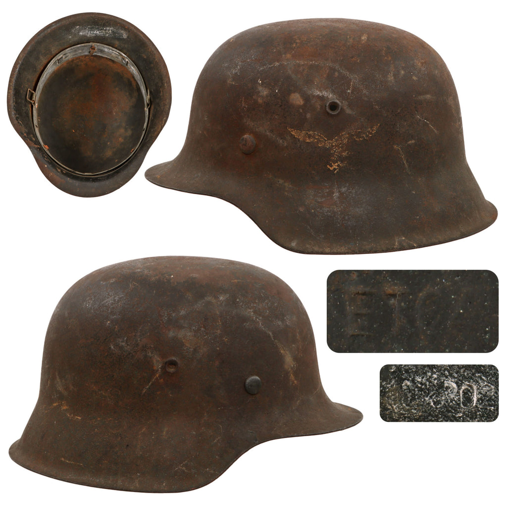 Original German WWII Luftwaffe M42 Single Decal Helmet Shell with 1940 Dated Line Band - ET64