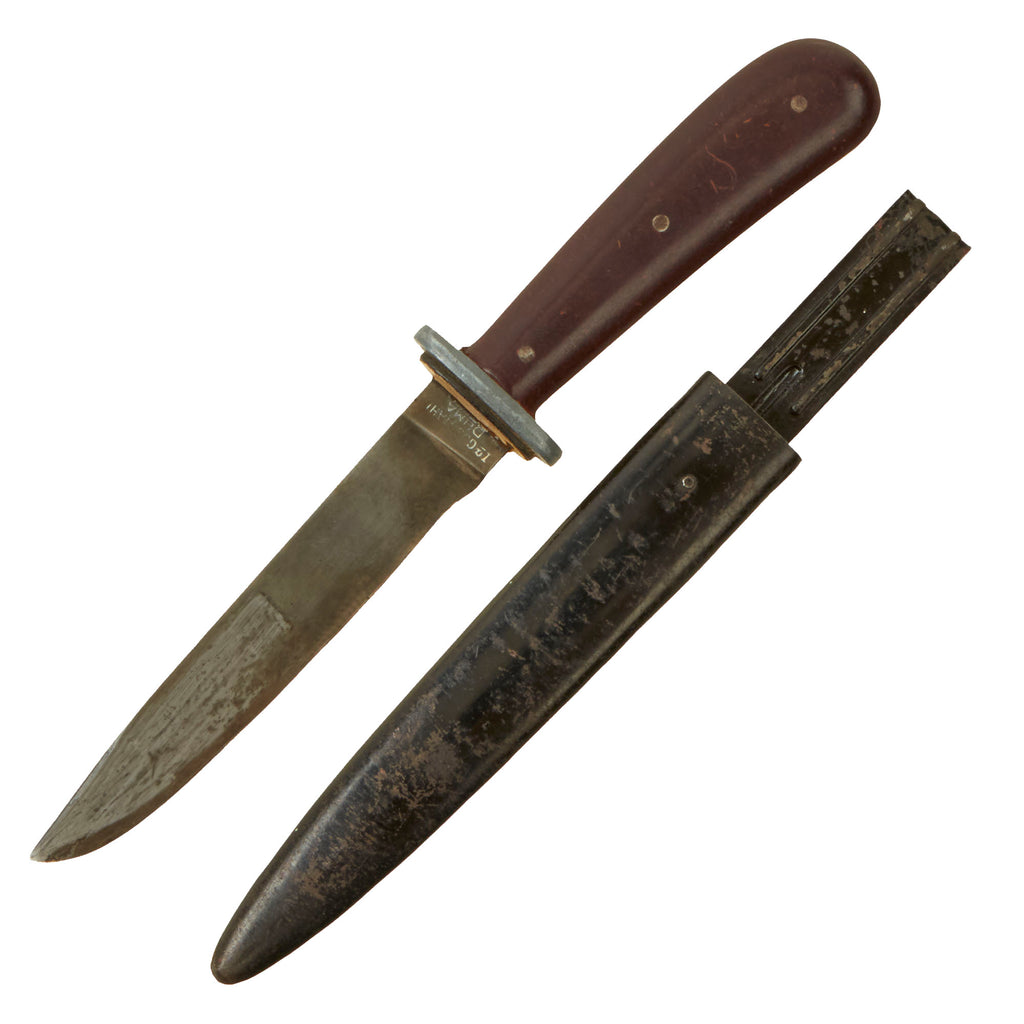 Original German WWII Bakelite Handle Trench Fighting Knife by PUMA-Werk with Scabbard Original Items