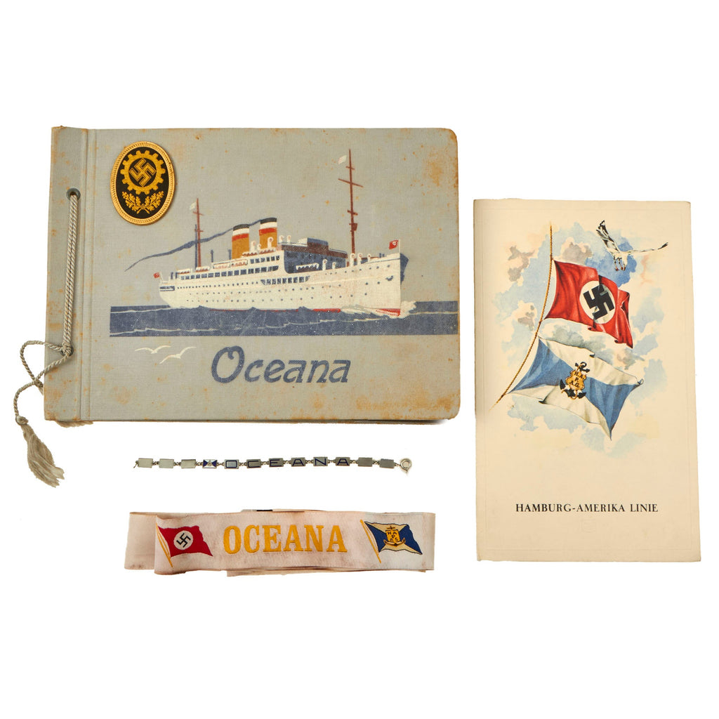 Original German Pre-WWII BeVo Embroidered Cap Tally & Photo Album Group from Ship SS Oceana - Hamburg America Line Original Items