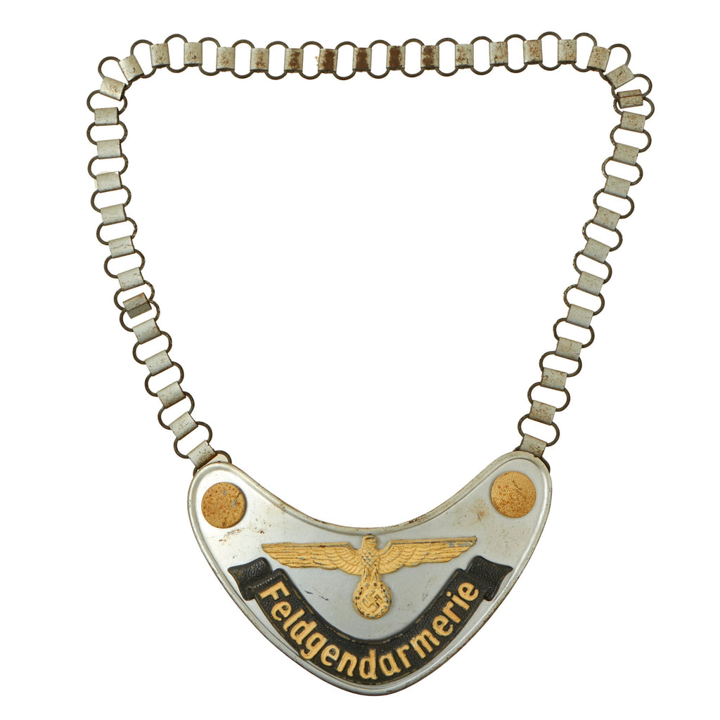 Original German WWII Feldgendarmerie Police Gorget by J.C. Maedicke of Berlin with Phosphorescent Paint and Neck Chain Original Items