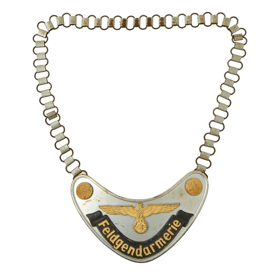 Original German WWII Feldgendarmerie Police Gorget by J.C. Maedicke of Berlin with Phosphorescent Paint and Neck Chain Original Items