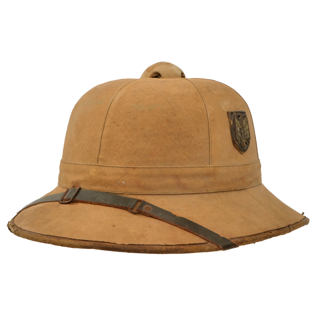 Original German WWII First Model DAK Afrikakorps Sun Helmet by ORL with Badges - Service Used Original Items