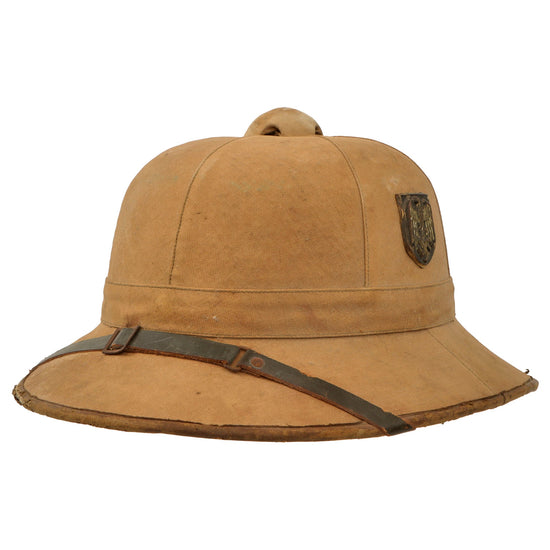 Original German WWII First Model DAK Afrikakorps Sun Helmet by ORL with Badges - Service Used Original Items