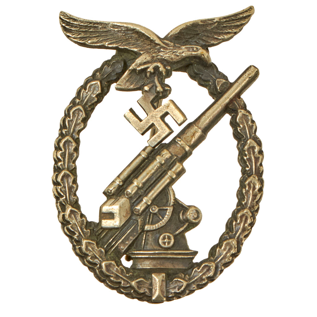 Original German WWII Early Tombak Luftwaffe Anti-Aircraft Flak Battle Badge by C.E. Juncker of Berlin Original Items