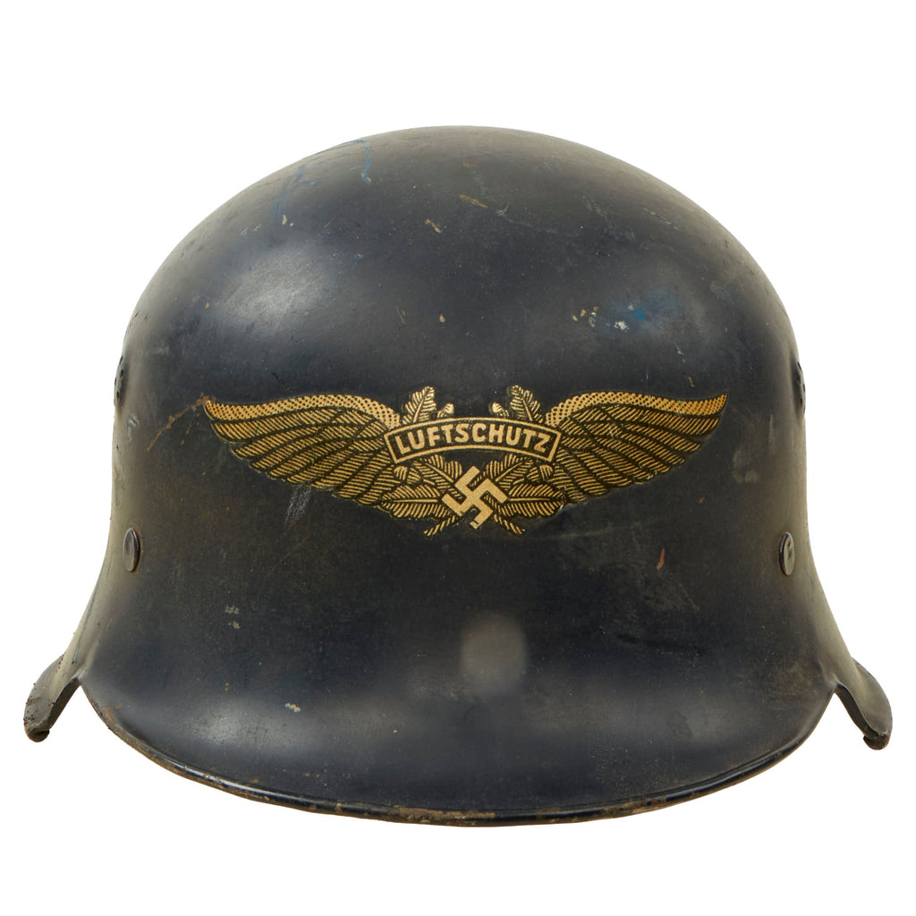 Original German WWII Early M34 Civic Square Dip Luftschutz Air Defense Steel Helmet - Size 57cm Liner Original Items