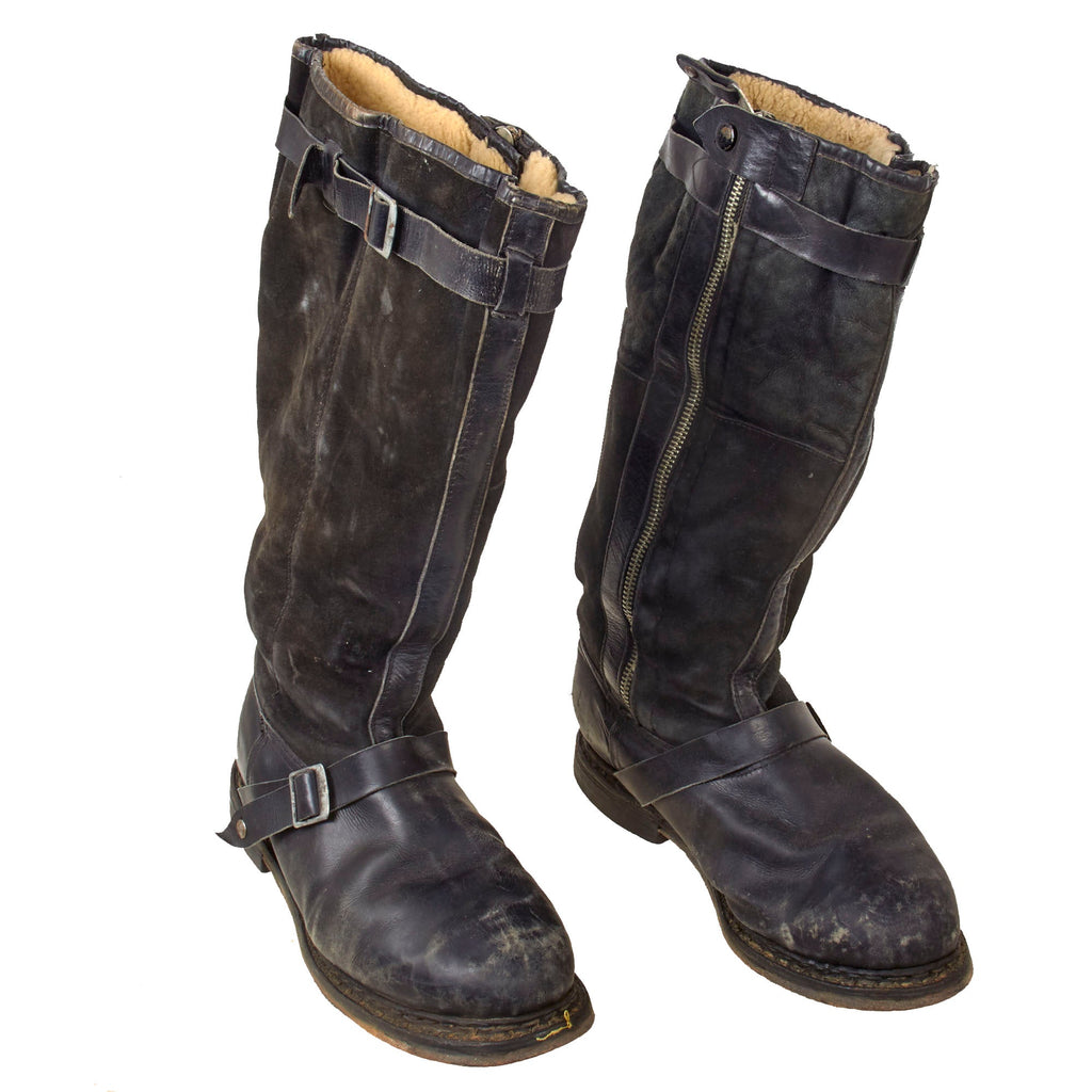 Original German WWII Matched Pair of Luftwaffe Electric Heated Leather Flight Boots - Size 28 1/2
