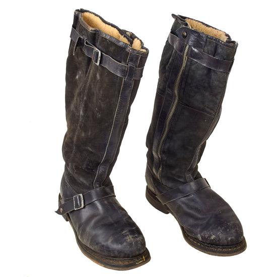 Original German WWII Matched Pair of Luftwaffe Electric Heated Leather Flight Boots - Size 28 1/2