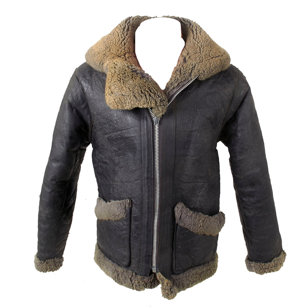 Original German WIII Luftwaffe Officer Pilot Private Purchase Blue Leather Fur Lined Flight Jacket Original Items