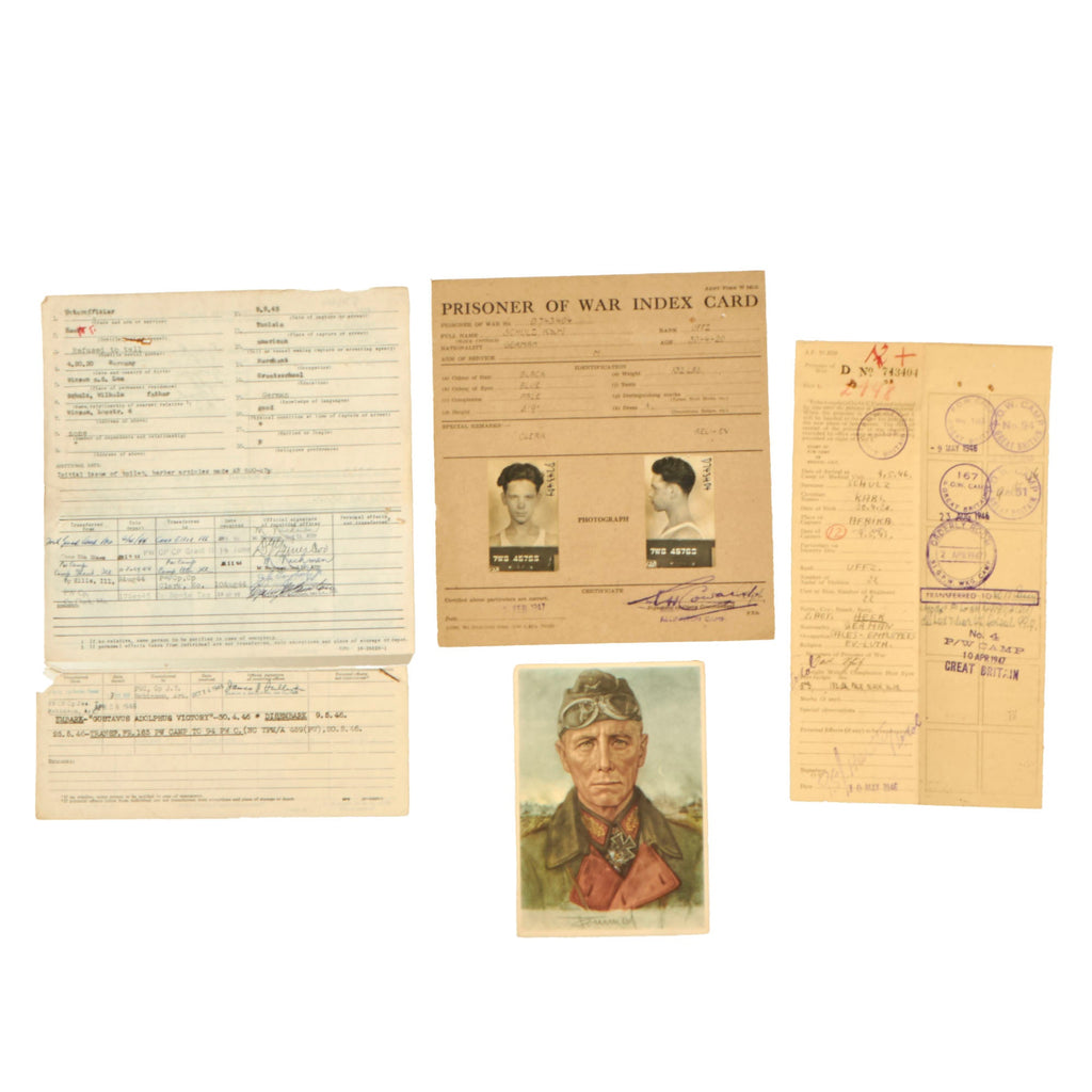 Original German WWII Prisoner of War Paperwork Group with U.S. POW Forms & Index Card - Karl Schulz Original Items