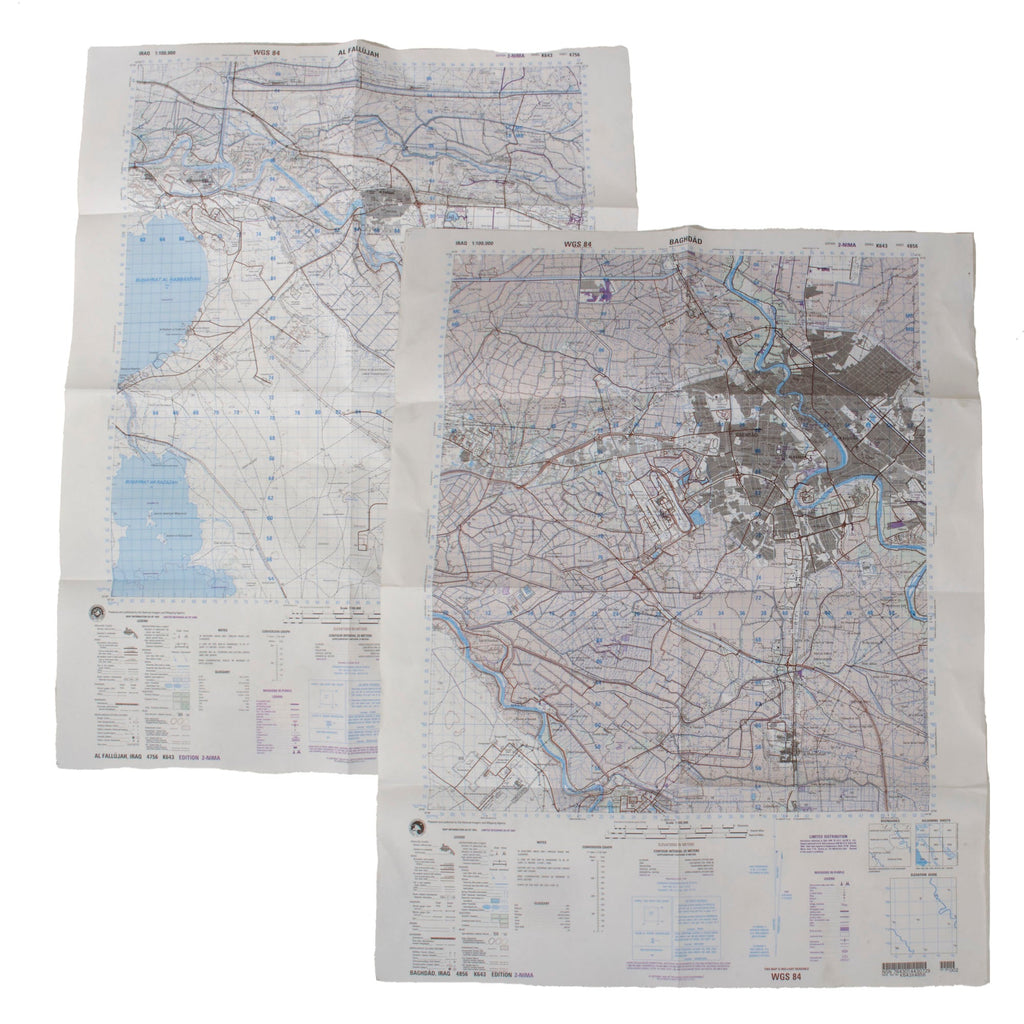 Original U.S. GWOT NIMA National Imagery and Mapping Agency Maps of Fallujah and Baghdad - Lot of 2 Original Items