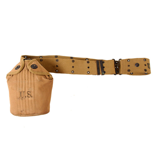 Original U.S. WWII Rare M1942 Black Porcelain Enamel Canteen in Carrier & M1936 Pistol Belt Original Items