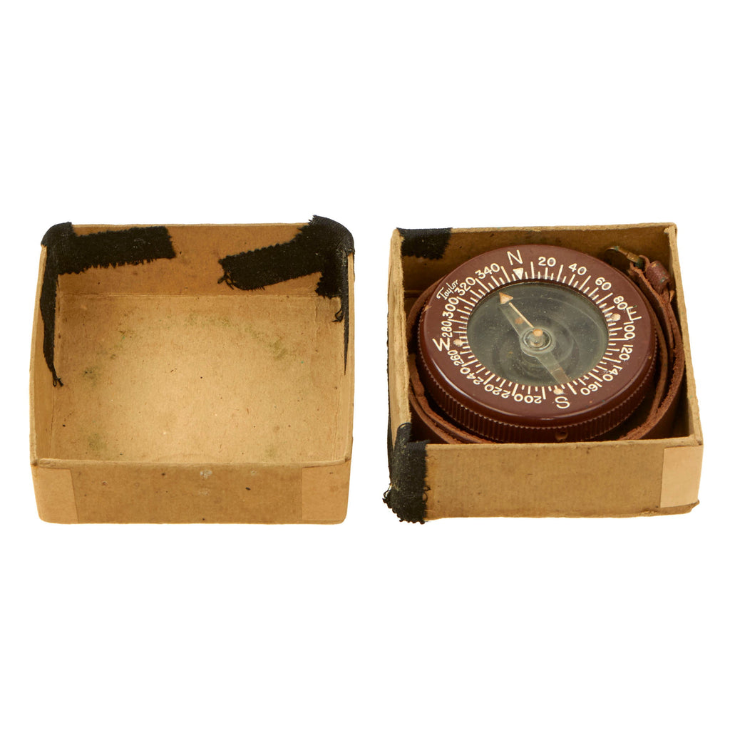 Original U.S. WWII Paratrooper Wrist Compass by Taylor with Leather Wrist Band and Original Box Original Items
