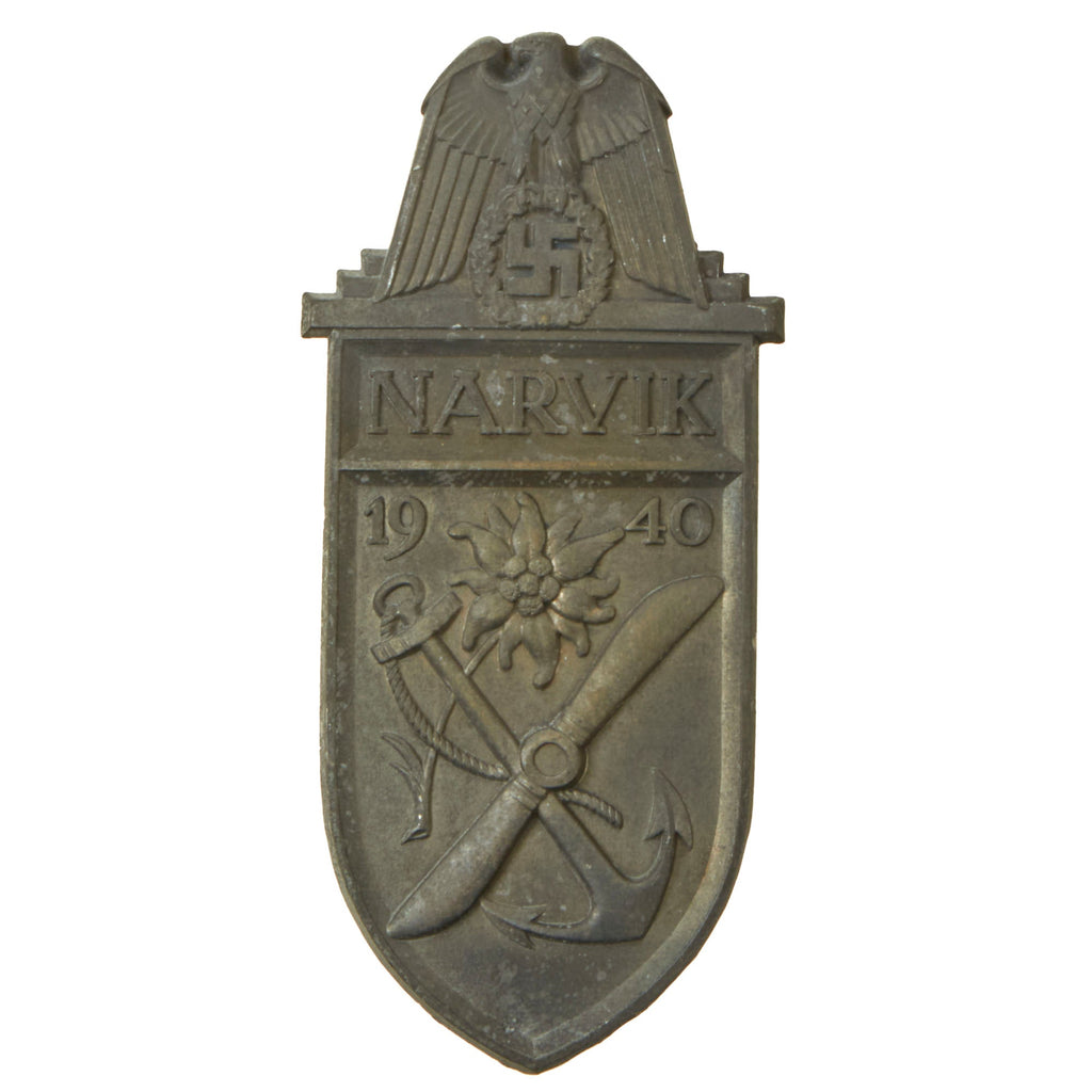 Original German WWII Heer and Luftwaffe Narvik Shield Award - Narvikschild - Uniform Removed Original Items