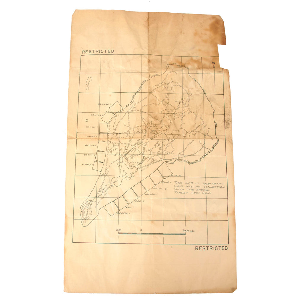 Original U.S. WWII 4th Marine Division Double-Sided Iwo Jima Landing Information Sheet & Map - Printed by 4th Engineer Battalion - 10 x 18” Original Items