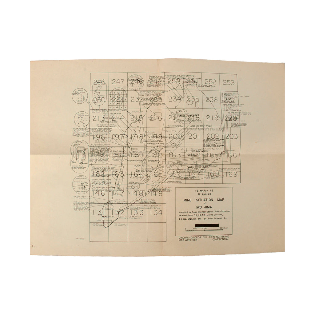 Original U.S. WWII USMC Battle of Iwo Jima “Mine Situation Map” Compiled During Battle on March 16th, 1945 - Extremely Scarce - 14 x 19¼” Original Items