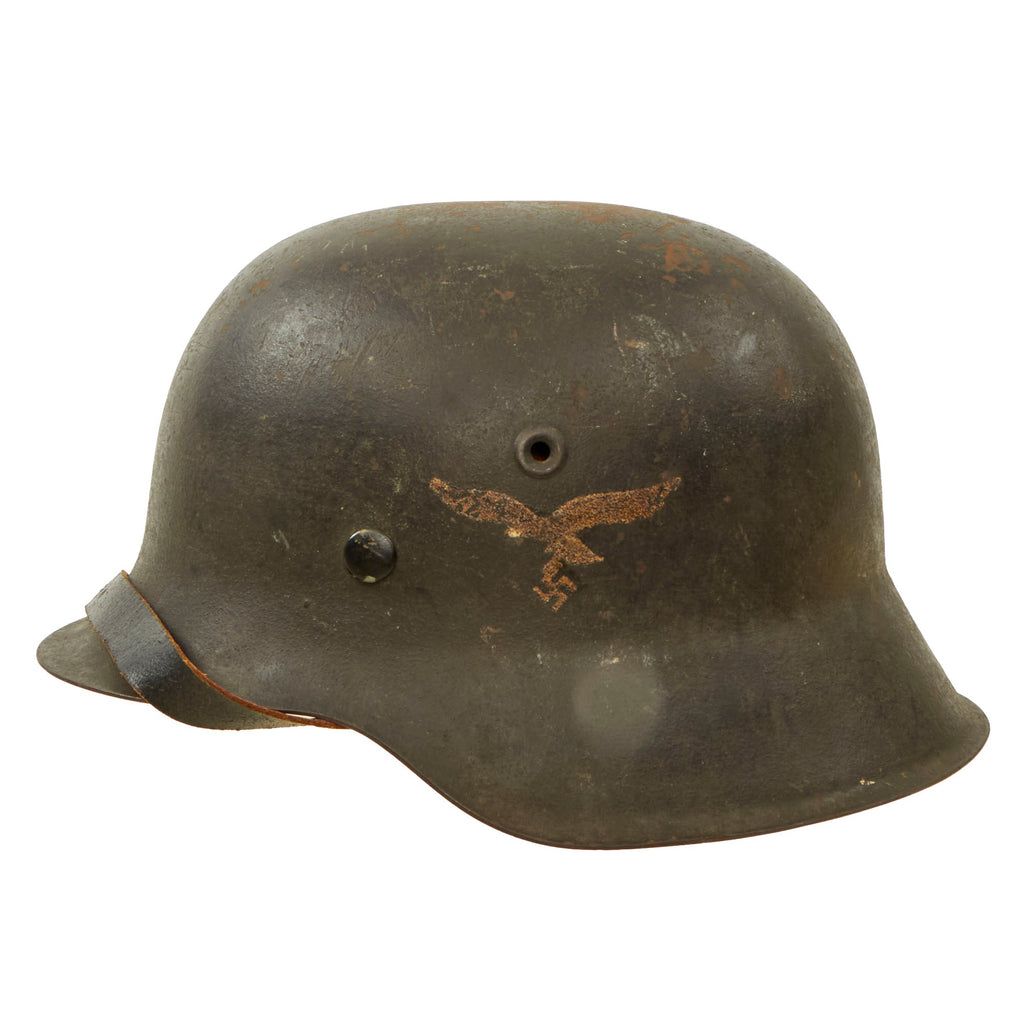 Original German WWII Luftwaffe M42 Single Decal Helmet with 1942 Dated 55cm Liner and Chinstrap - Stamped NS62 Original Items