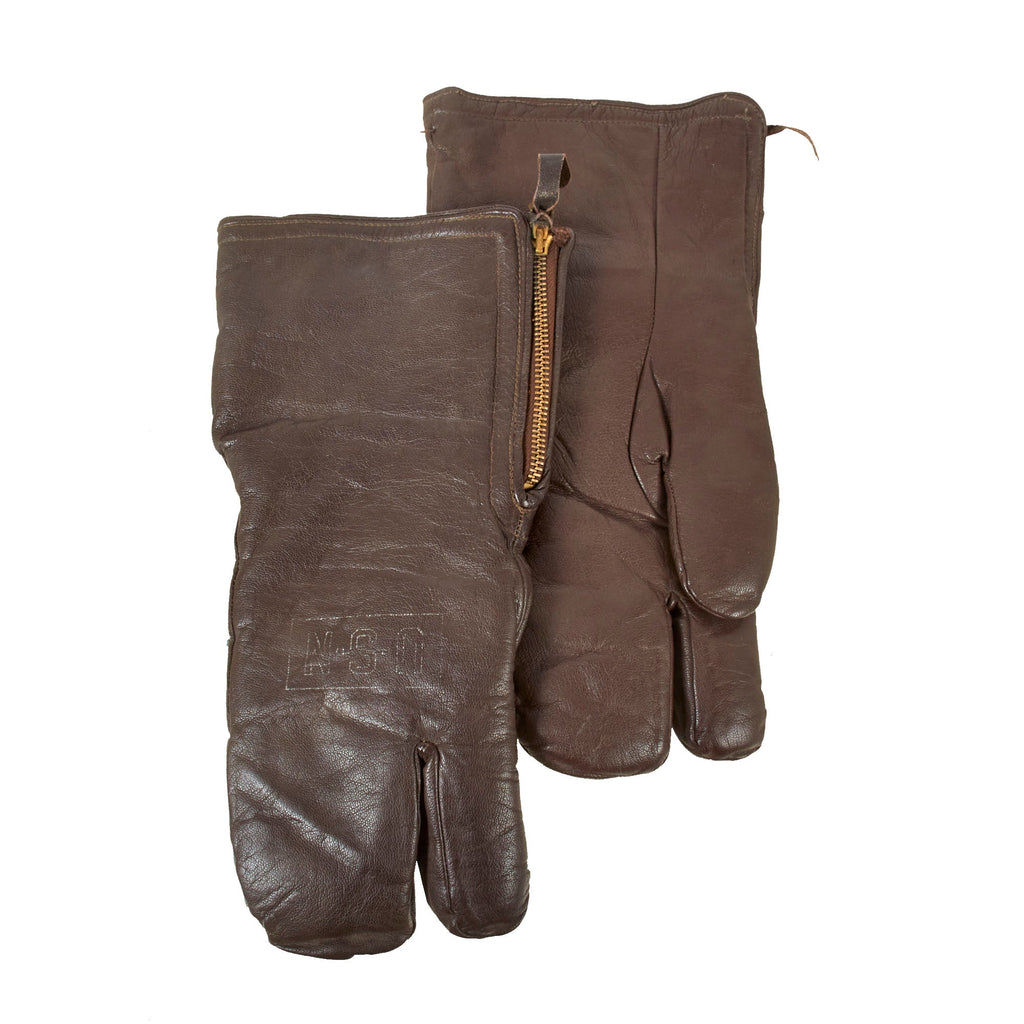 Original U.S. WWII USN Pilot’s Flying Gloves Mittens with Zippers - Size Medium Original Items