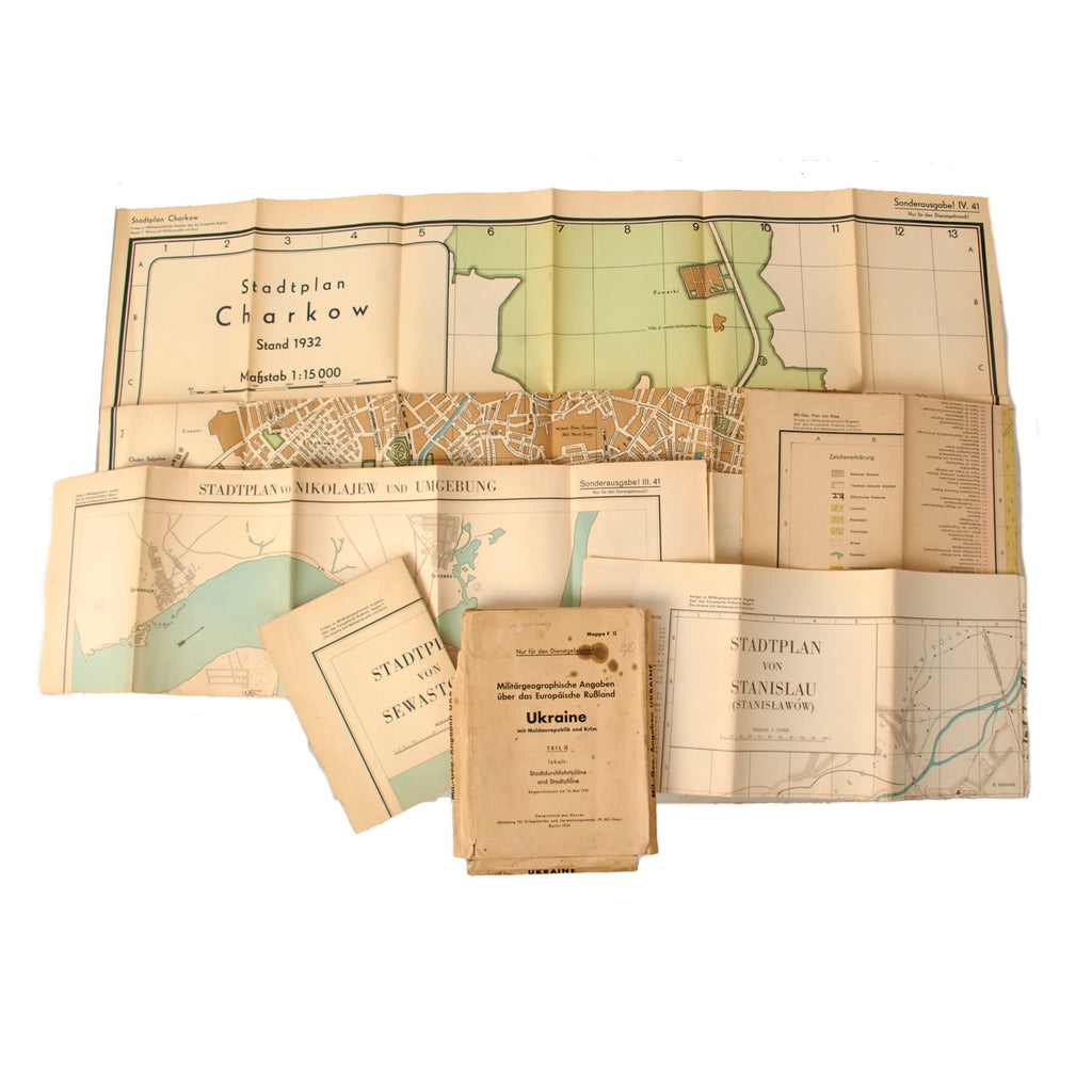 Original German WWII Set of 5 Maps of Military Geographical Information on European Russia / Ukraine including Kiev and Sevastopol - Marked to Artillerie-Regiment 74 - Dated 1941 Original Items