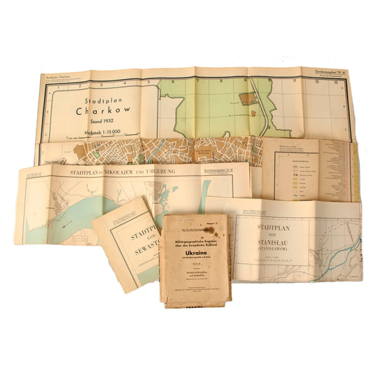 Original German WWII Set of 5 Maps of Military Geographical Information on European Russia / Ukraine including Kiev and Sevastopol - Marked to Artillerie-Regiment 74 - Dated 1941 Original Items
