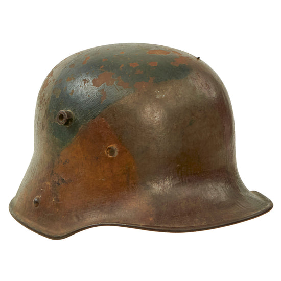 Original Imperial German WWI M16 Stahlhelm Helmet Shell with Panel Camouflage Paint & M17 Liner Band - Marked TJ66 Original Items