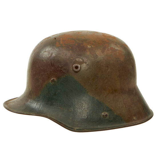 Original Imperial German WWI M16 Stahlhelm Helmet Shell with Panel Camouflage Paint & M17 Liner Band - Marked TJ66 Original Items