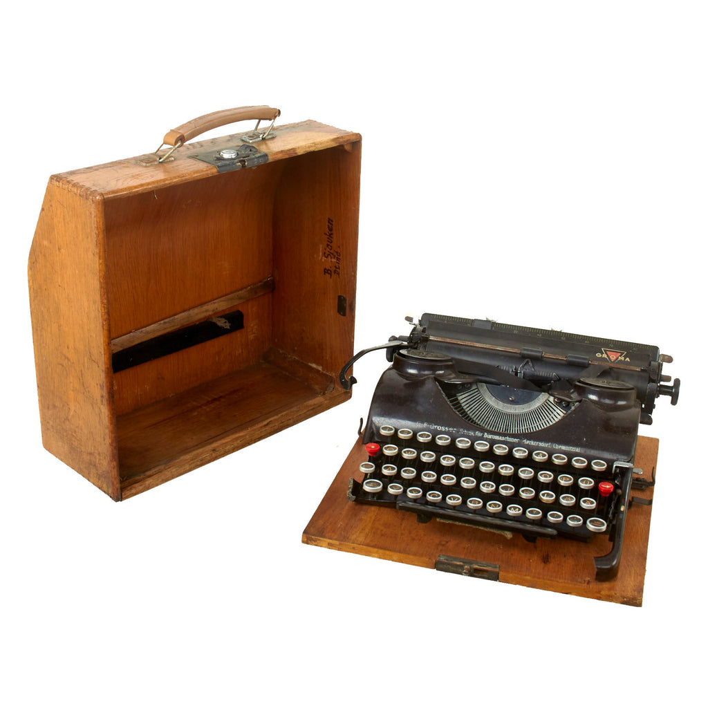 Original German WWII Rare 1943 Produced SS Groma Model T Typewriter by G.F. Grosser Fabrik für Büromaschinen Serial 242721 in Case Original Items