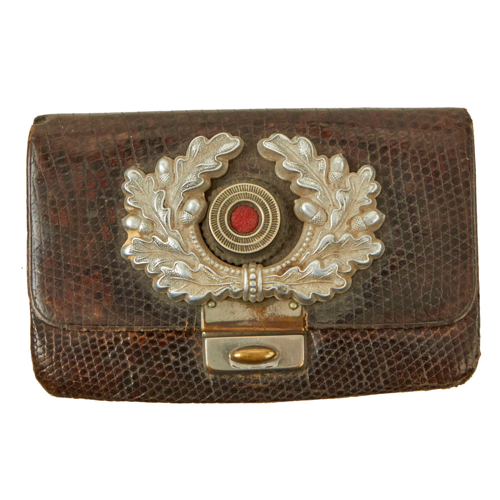 Original German WWII Souvenir Reptile Skin Wallet with Attached Visor Cap Wreath and Cockade Insignia Original Items