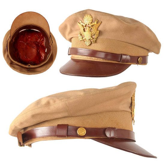 Original U.S. WWII USAAF Named Summerweight Tan Crusher Cap with Philadelphia Quartermaster Depot Stamp - E.T. Cainer - Size 7 ¼ Original Items