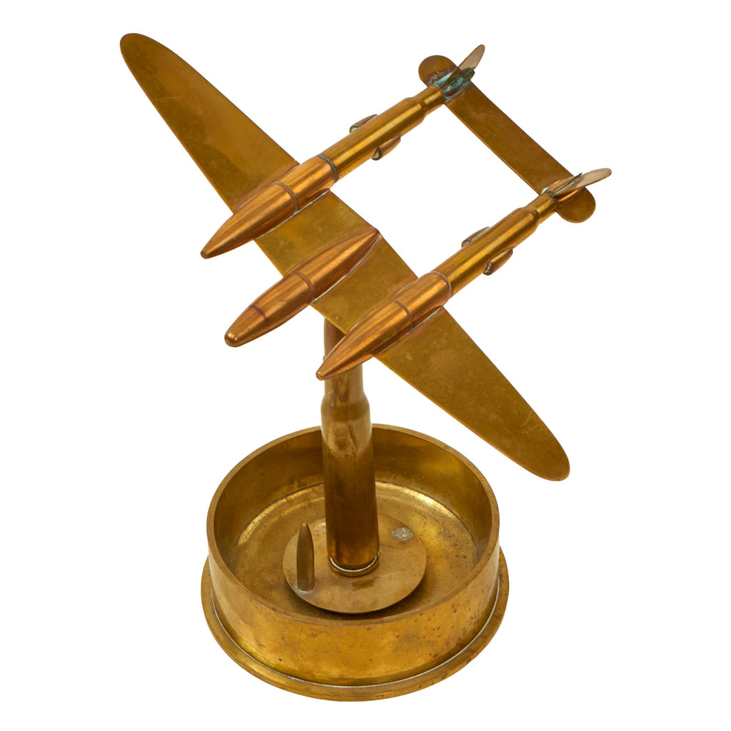 Original U.S. WWII P-38 Lightning Trench Art Brass Ashtray - Shell Dated 1942 Original Items