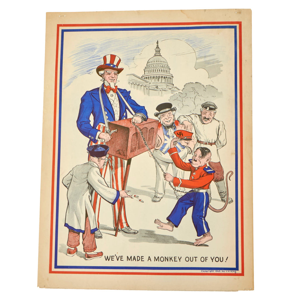 Original U.S. WWII Government Printing Office “We’ve Made A Monkey Out Of You” Propaganda Poster With Artwork by J.H. King - 15 x 20” Original Items