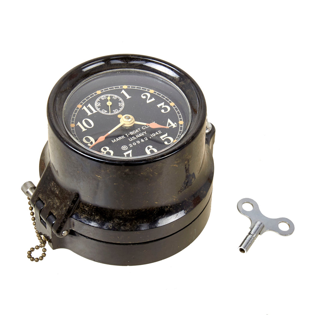 Original WWII U.S. Navy Type Mark I Boat Clock by Seth Thomas with Winding Key - Dated 1942 - Fully Functional Original Items