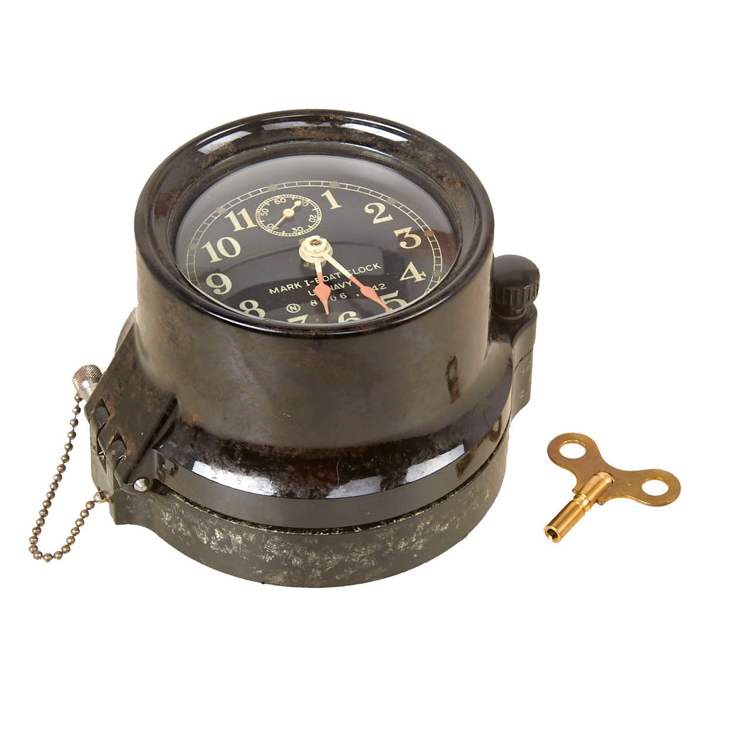 Original WWII U.S. Navy Type Mark I Boat Clock by Seth Thomas with Winding Key - Dated 1942 - Fully Functional Original Items