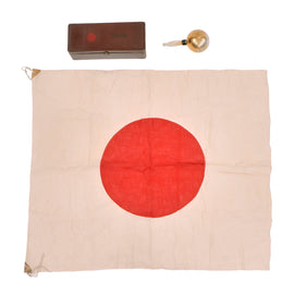 Original Imperial Japanese WWII National Flag Set in Wood Box With Original Ball Topper