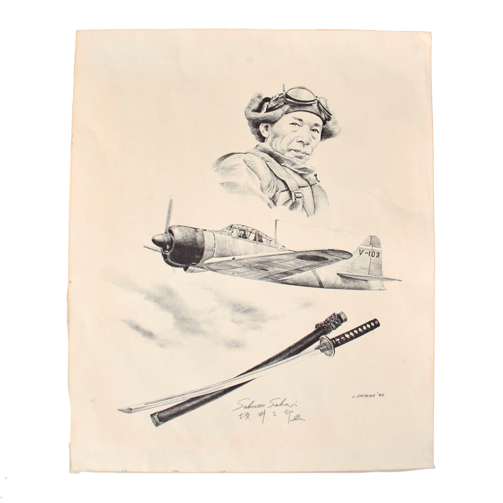 Original Imperial Japanese WWII Signed Print of Navy Flying Ace Saburō Sakai by Lon Ortega - 16 x 20” Original Items