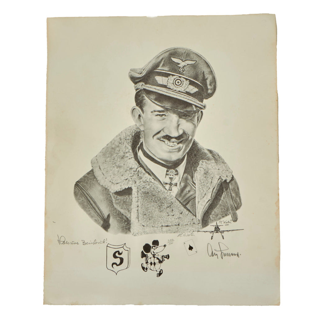 Original U.S. WWII Adolf Galland Print Signed by Author & Pilot - 16 x 20” - 388/500 Original Items