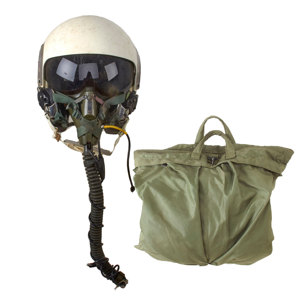 Original U.S. Vietnam War Era Camouflage HGU-26/P Flight Helmet with Oxygen Mask and Helmet Bag Original Items