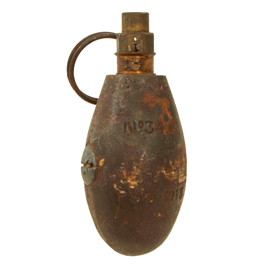 Original British WWI Inert No. 34 “Egg” Grenade With Fuse Assembly & Pin - Dated 1918 Original Items