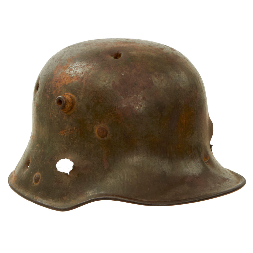 Original Imperial German WWI M1916 Shrapnel-Damaged Stahlhelm Helmet Sent Home by U.S. Soldier with Address on Detached Liner Pads - Stamped BF 64 Original Items