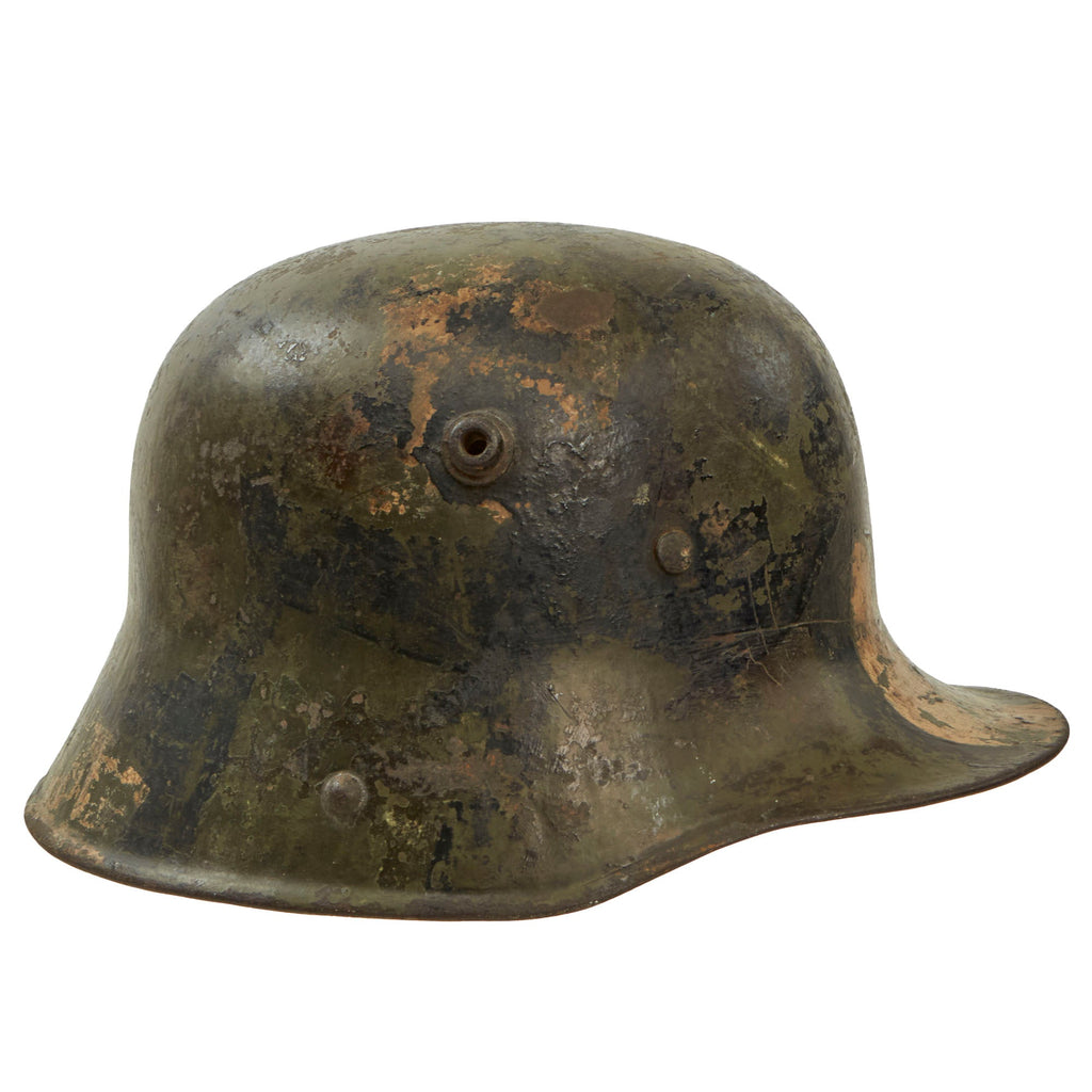 Original Imperial German WWI M16 Stahlhelm Helmet Shell with Panel Camouflage Paint & M17 Liner Band by Gebrüder Bing A.G. - Very Rare Maker Original Items