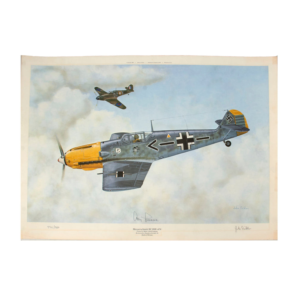 Original Signed Limited Edition Print: “Messerschmitt Bf 109E-4/N” by John Ficklen Signed by Adolf Galland - 20 x 28” - 776/950 Original Items