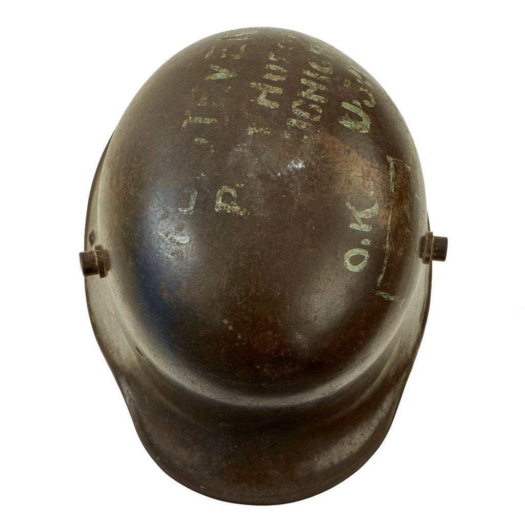 Original Imperial German WWI U.S. Captured M16 Stahlhelm Army Helmet Shell with Send-Home Information - Chateau Thierry Original Items